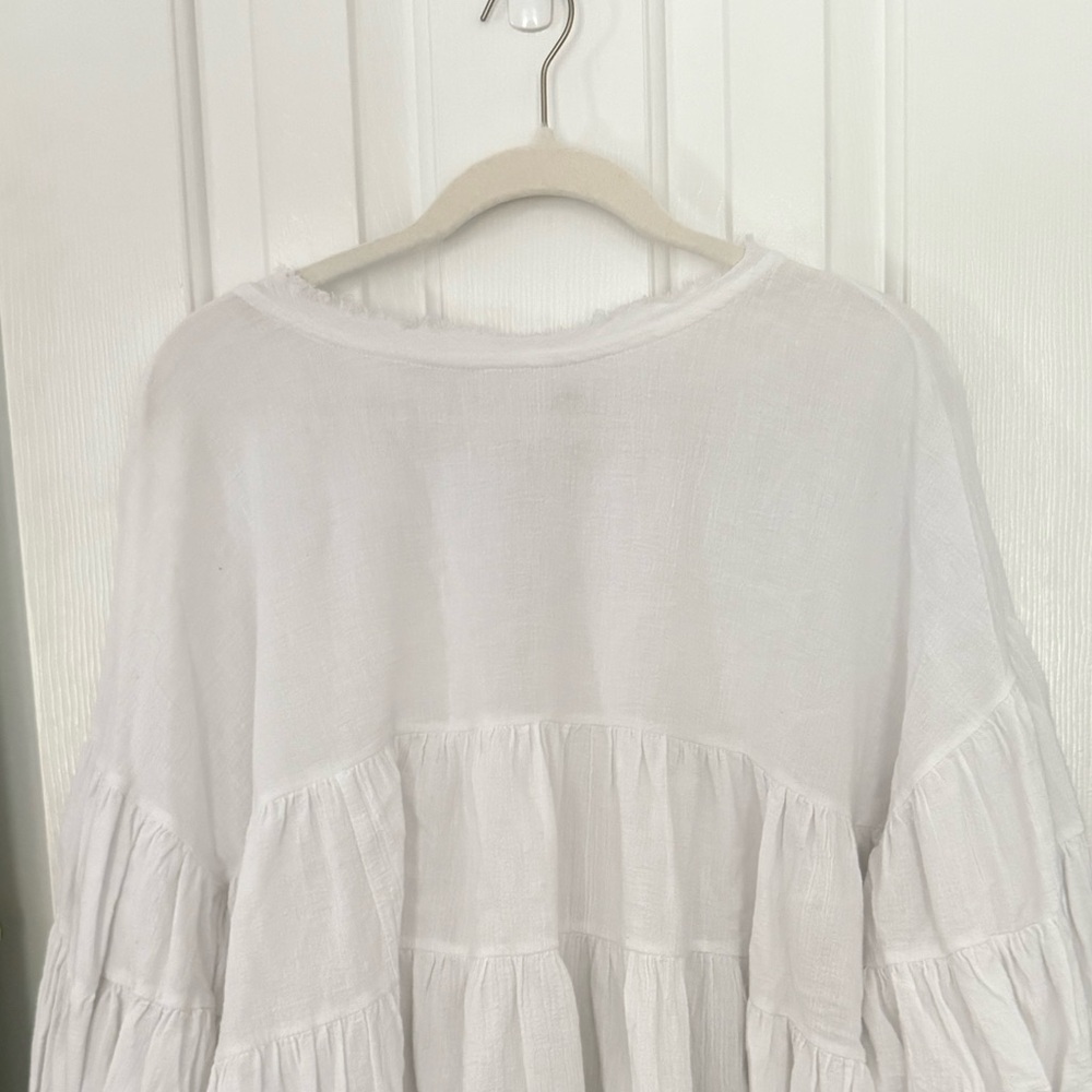 Free People White Tiered Gauze Blouse